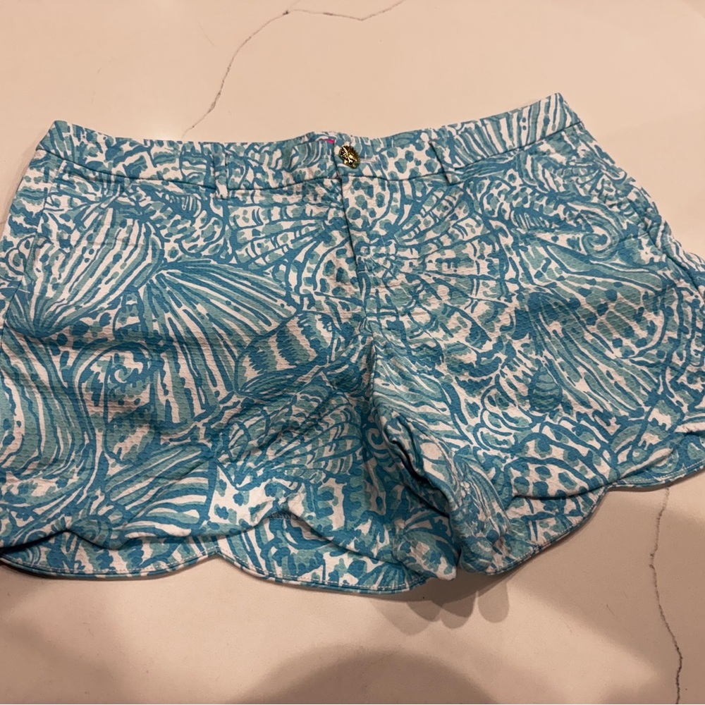 EUC Lilly Pulitzer Palmita Shorts Succulent Blue Sea Cups